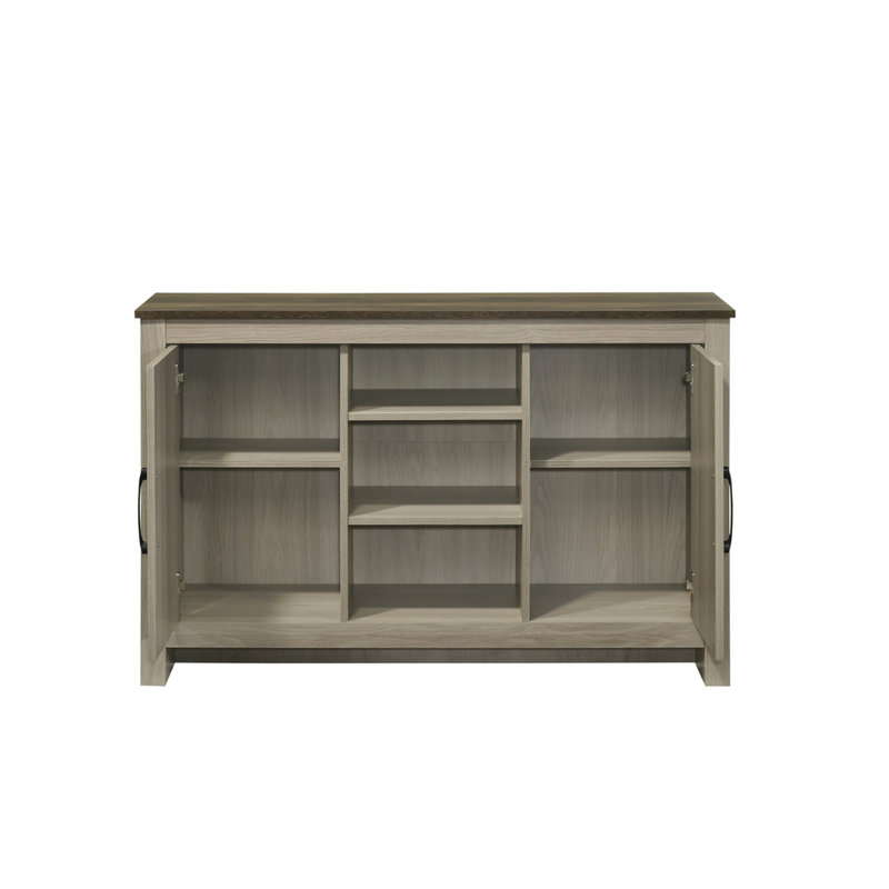 Console en chêne gris de 47 po de Nilda, buffet, buffet avec tablettes et portes d'armoire