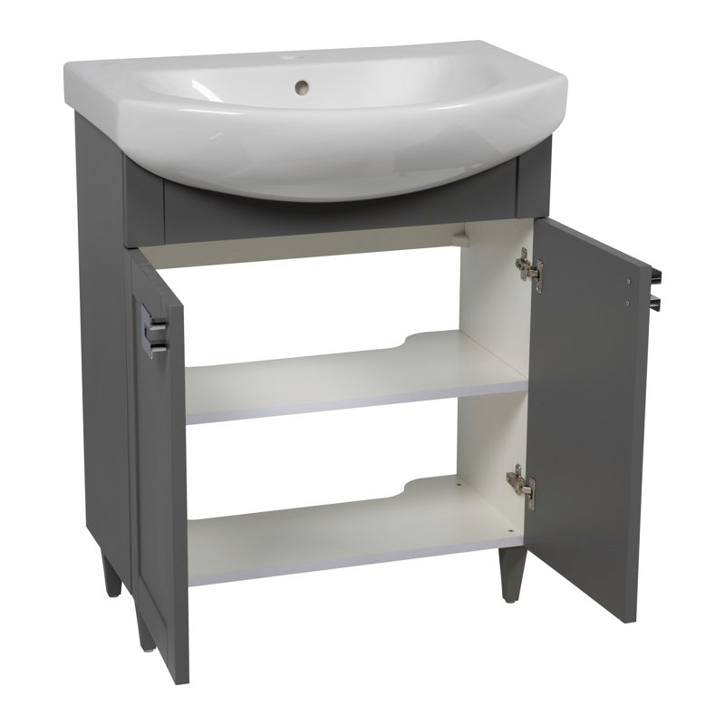 Ensemble de meuble-lavabo simple 29,5 avec plateau Jenibelle, Gris mat