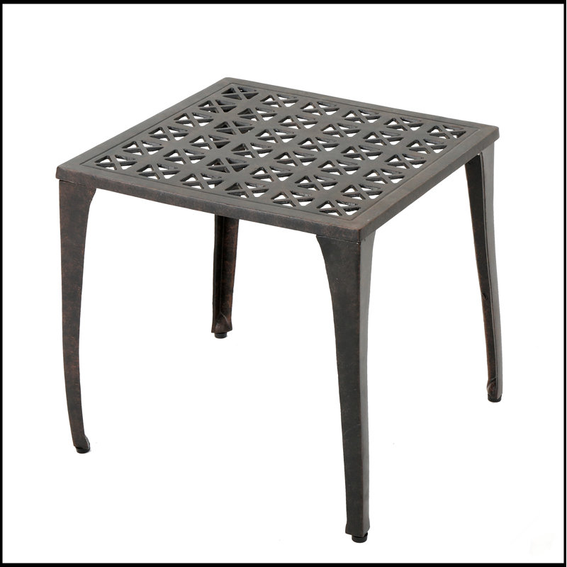 Durable Cast Aluminum Outdoor Side Table With Elegant Grillwork, Lightweight And Weather-Resistant For Patio And Garden Use