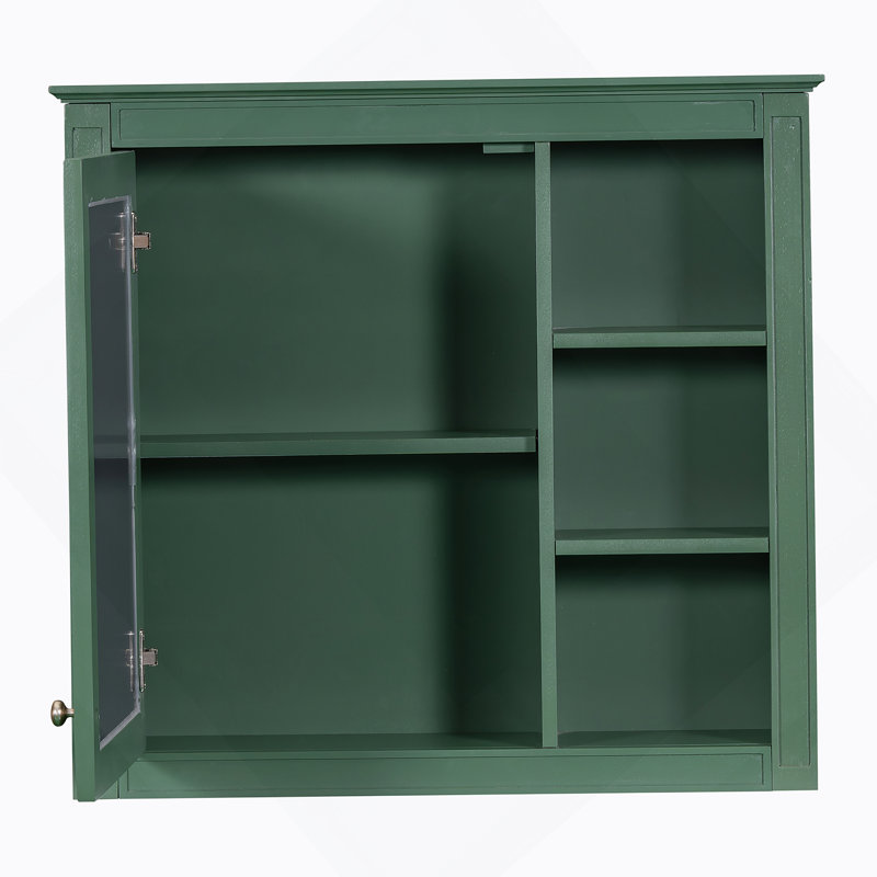 Armoire de rangement pour salle de bain 30x28inch avec miroir et 3 tablettes ouvertes, Vert