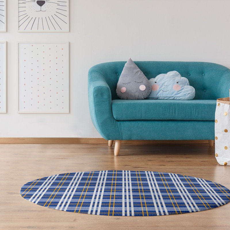 Tapis à carreaux bleu, Rond 5 pi