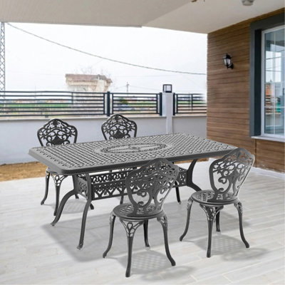 5-Piece Set Of All-Weather Cast Aluminum Dining Furniture Set With Black Frame