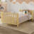 Children's Double Bed with Safety Rails, Wooden & Iron Frame, Low Platform Fence Bed for Boys & Girls, (Twin,Natural)-1638373358-1638373353