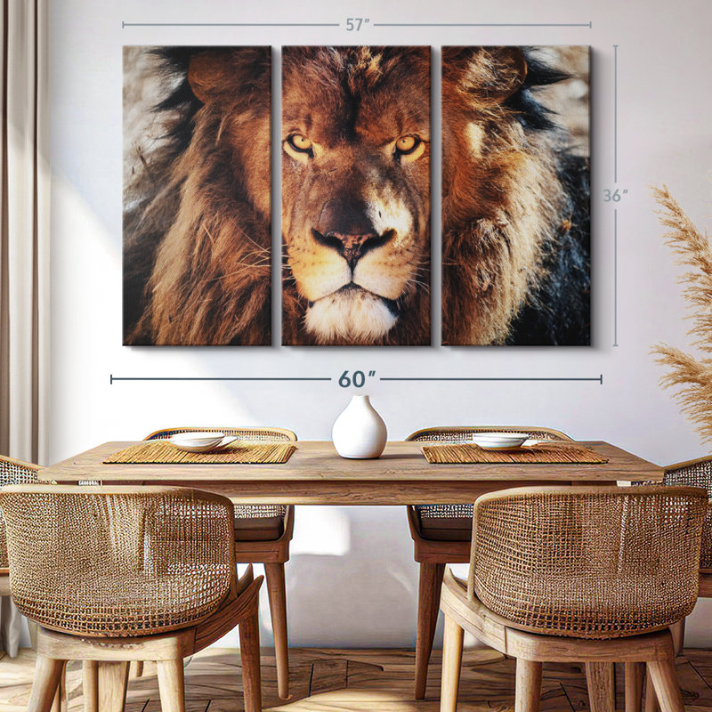 " Tough Lion Head " 3 - Pieces on, 36" H x 57" W x 1.25" D