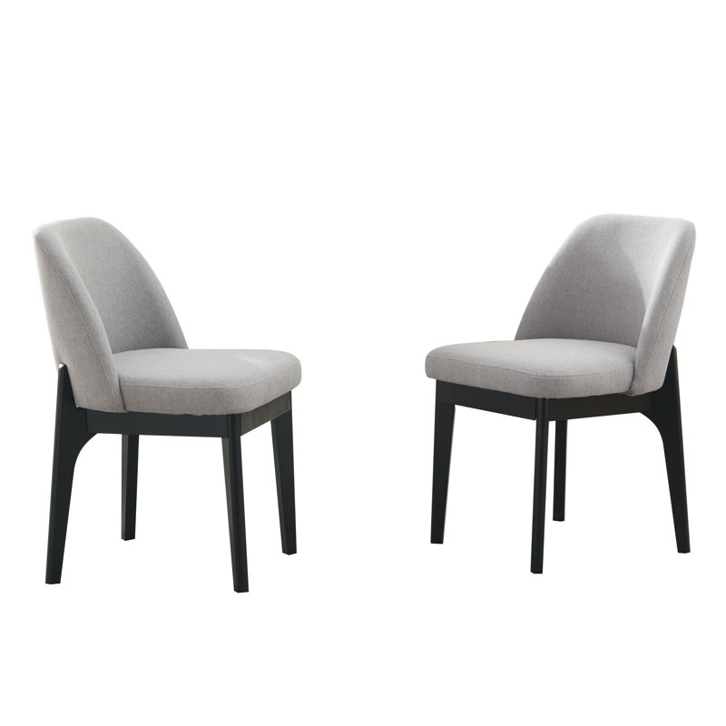Bason 19.5" H Polyester Upholstered Dining Chair With Black Solid Wood Legs, Gray