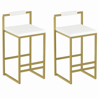 Tabourets de bar rembourrés en velours (or et blanc crème, ensemble de 2)
