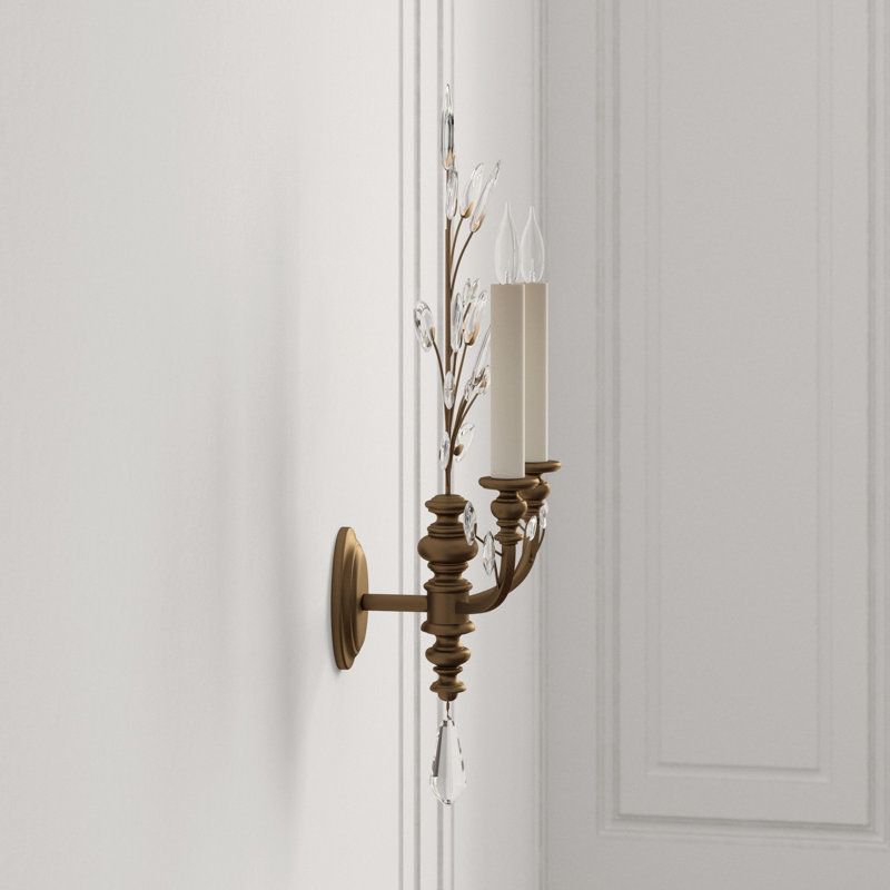 Crystal Laurel 2 - Light Candle Wall Light, Gold Leaf