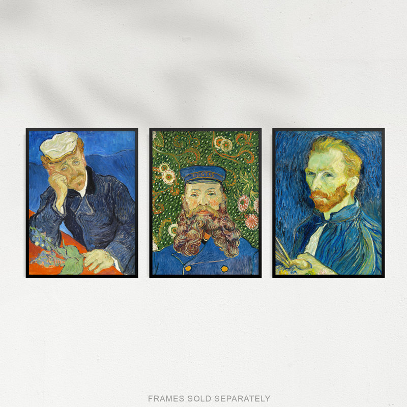 Banksville Paintings Self Portrait Gachet Roulin by Vincent Van Gogh - 3 Piece No Frame Print, 40.5" H x 30.5" W x 0.3" D