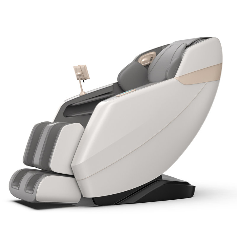 White Faux Leather Full Body Massage Recliner with Bluetooth Speaker
