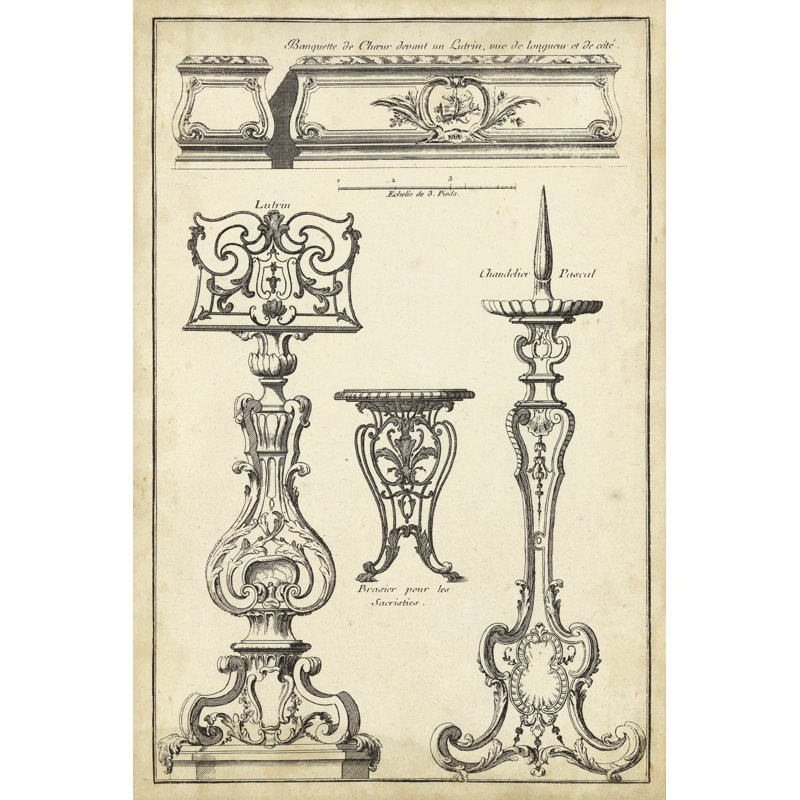 Antique French Ornament II by J.F. Blondel - Wrapped Canvas Print, 76cm H x 51cm W
