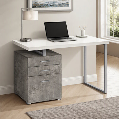 Computer Desk, Home Office, Laptop, Left, Right Set-up, Storage Drawers, 48"l, Work, White And Concrete Laminate, White Metal, Contemporary, Modern