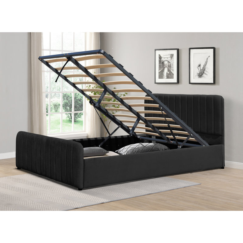 Upholstered Ottoman Bed, Double (4'6), Black