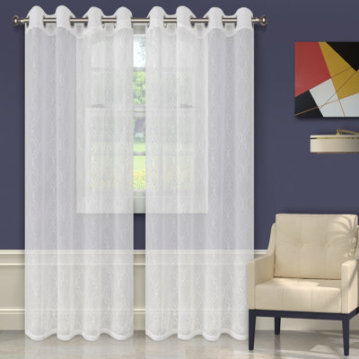 Steinbeck Geometric Embroidered Sheer Grommet Curtain Panels