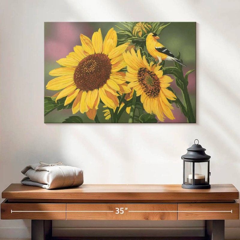 Harnek chardonneret et tournesols, H 16 po x l 24 po