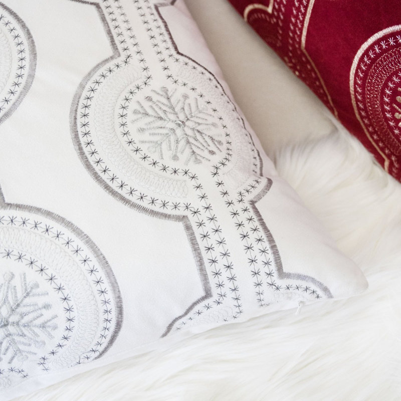 Burnt Orange Damask Embroidered Throw Pillow – Boho Geometric Cushion, White
