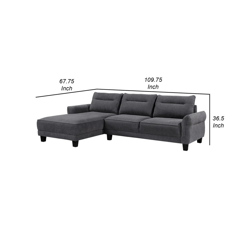 Canapé modulaire 2 pièces 110 po Cyra, méridienne, tissu blanc, Tissu gris