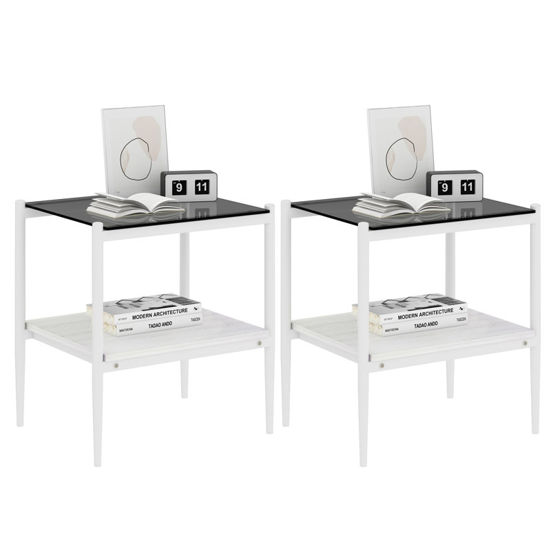 Coffee Table And End Tables Set Of 3, Tempered Glass Table With MDF Layer, Modern Tables For Living Room, White