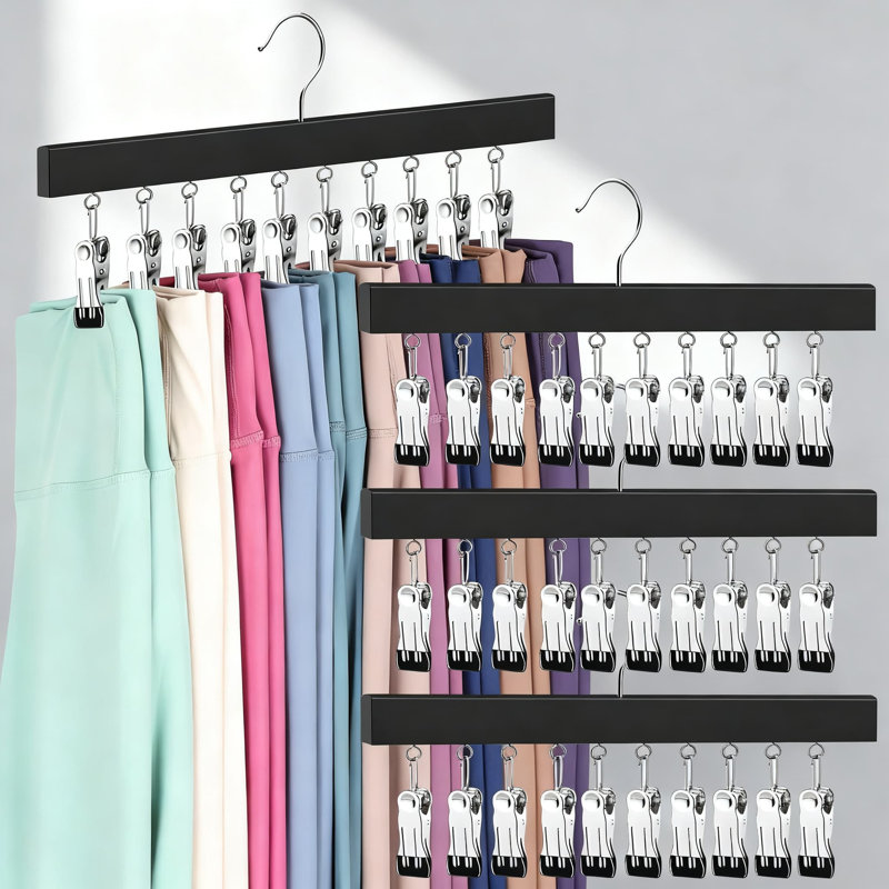 Space-Saving Rotating Closet Organizer Hangers With Anti-Slip Clips For Leggings, Pants, Jeans, Hats, And More - Efficient Wardrobe Storage Solution