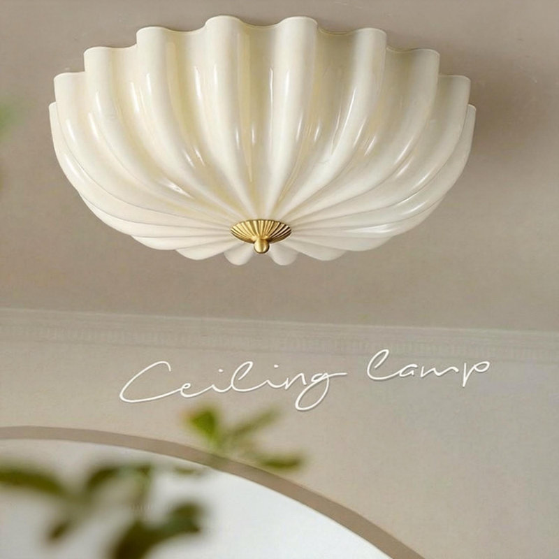 Beige Shell-shaped Ceiling Light With Gold Accent