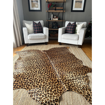 Handmade Leopard Print Cowhide Rug