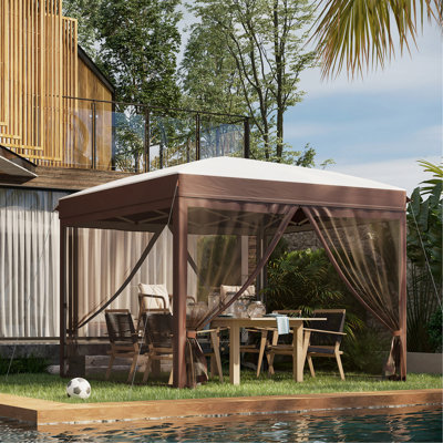 Tente pliante 10' x 10' avec moustiquaire et hauteur réglable – Abri solaire instantané avec sac de transport à roulettes et 4 sacs de sable (Crème)