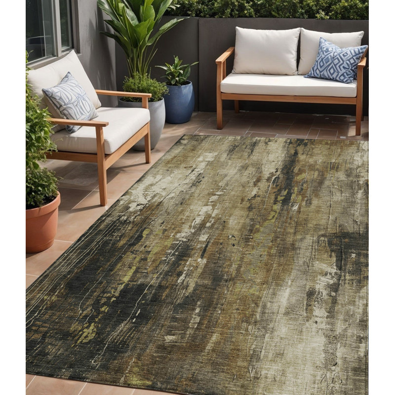 Tapis extérieur lavable abstrait beige et taupe 5 pi x 8 pi