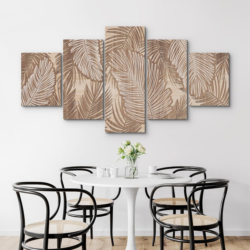 Impression sur toile de 5 feuilles de palmier brun