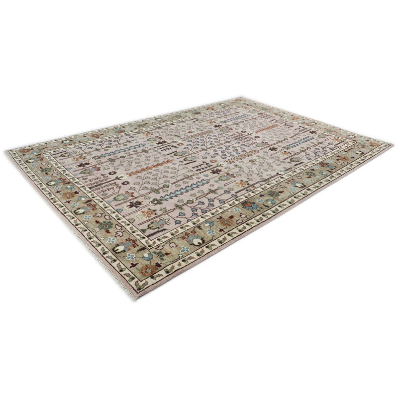 Tapis transitionnel rose en laine noué à la main 10 po x 14 pi 2 po Oushak, Rouge, Rectangle 10 pi x 14 pi 2 po