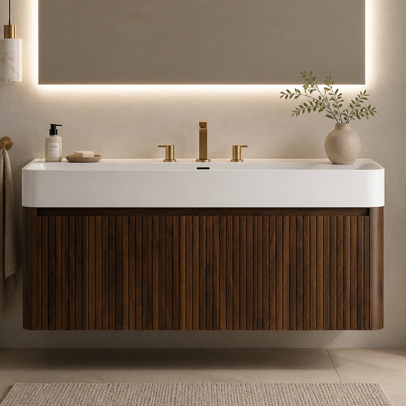 Wall Mounted Single Vanity Bathroom Vanity With Ceramic Top