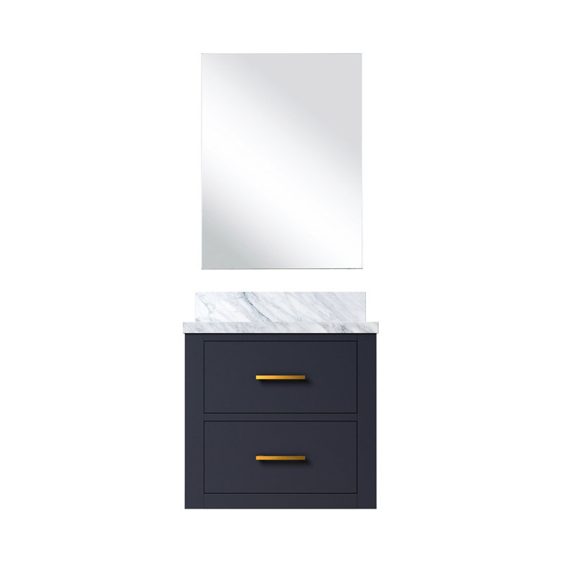 Meuble-lavabo bleu avec comptoir en acrylique et panneaux de contreplaqué 18 - Miroir, Bleu