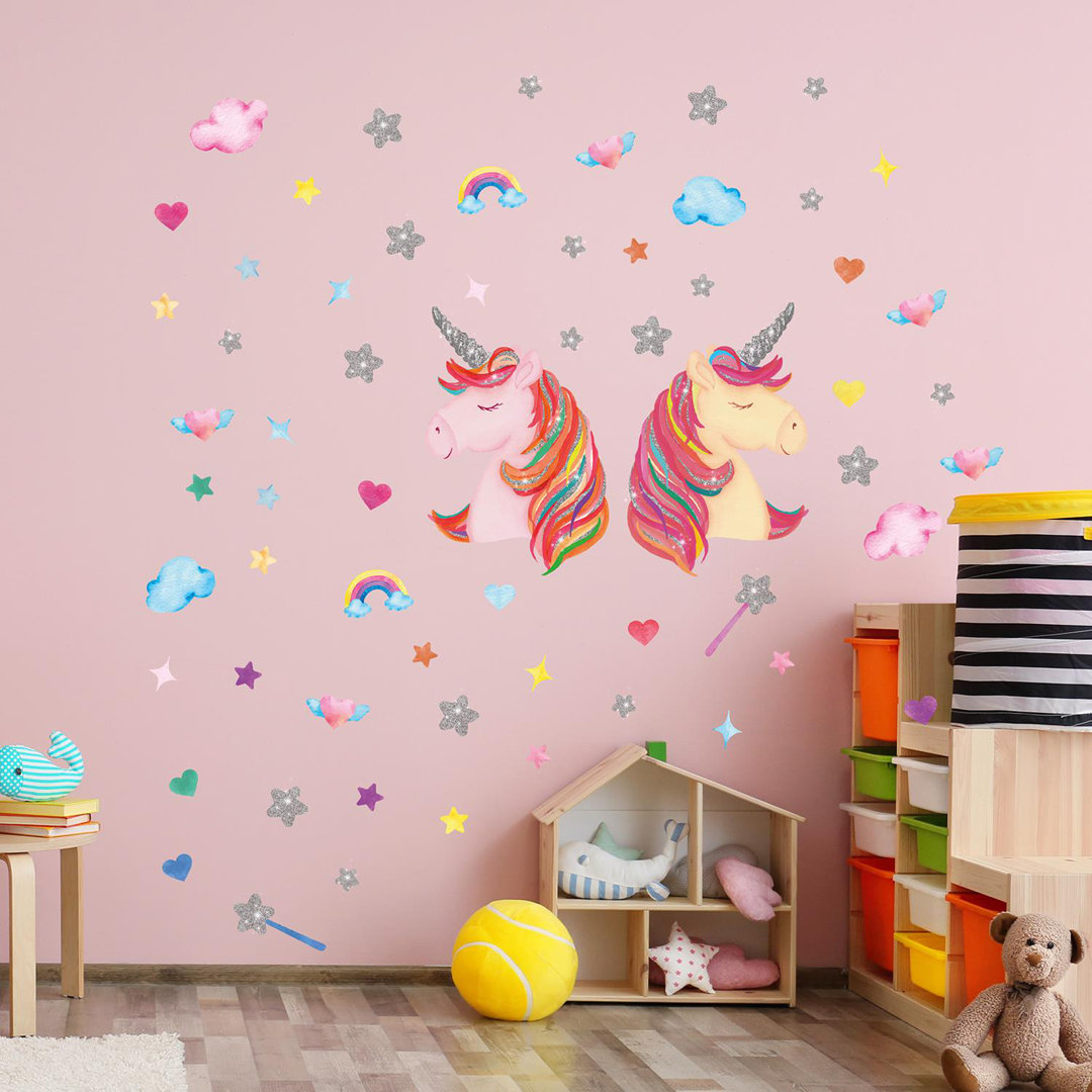 Watercolour Unicorns with Glitter Stars Wall Décor