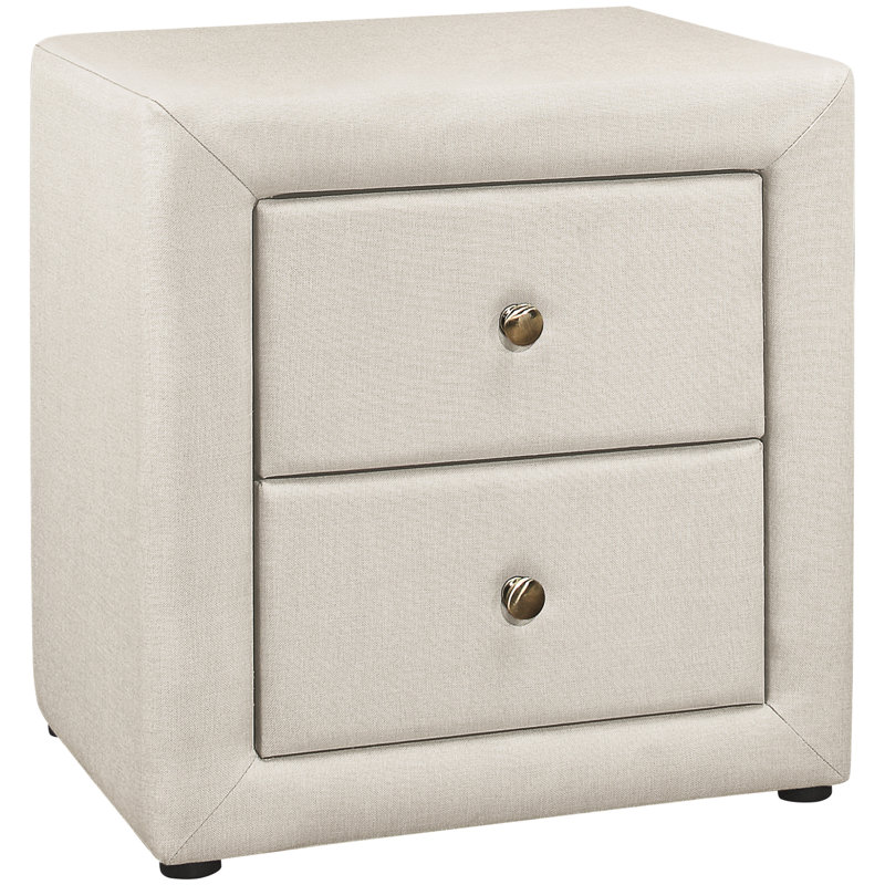 Table de chevet transitionnelle en lin beige - Améliorez la fonctionnalité de votre chambre à coucher avec deux pièces de rangement