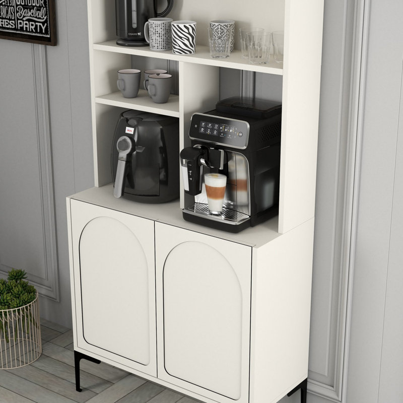 Elegant Coffee Bar Cabinet, Cream & Black | 100% Melamine Coated Particle Board, 31.9 x 79.1 x 13.8 inches | 20 cm Leg Height, Multiple Shelves | Modern Design for Stylish Home Entertaining & Storage Solutions