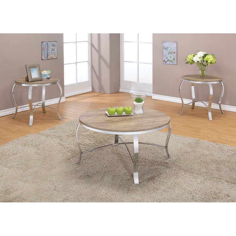 Ensemble de 3 pièces café et bout, chêne clair vieilli et chrome
