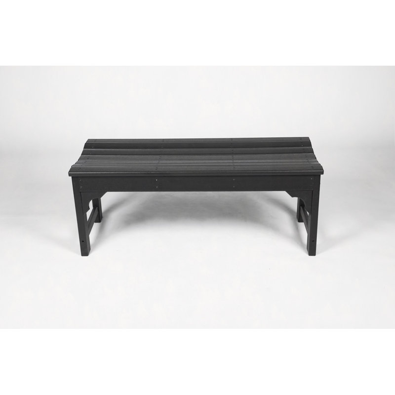 Backless HDPE Adirondack Bench With Wood Texture, Poly Lumber Seat For Patio, Backyard, Balcony, All Weather Resistant With UV Protection