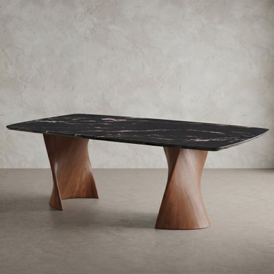 Bridlewood Rectangular Sintered Stone Top Dining Table With Wooden Parametric Trestle Base