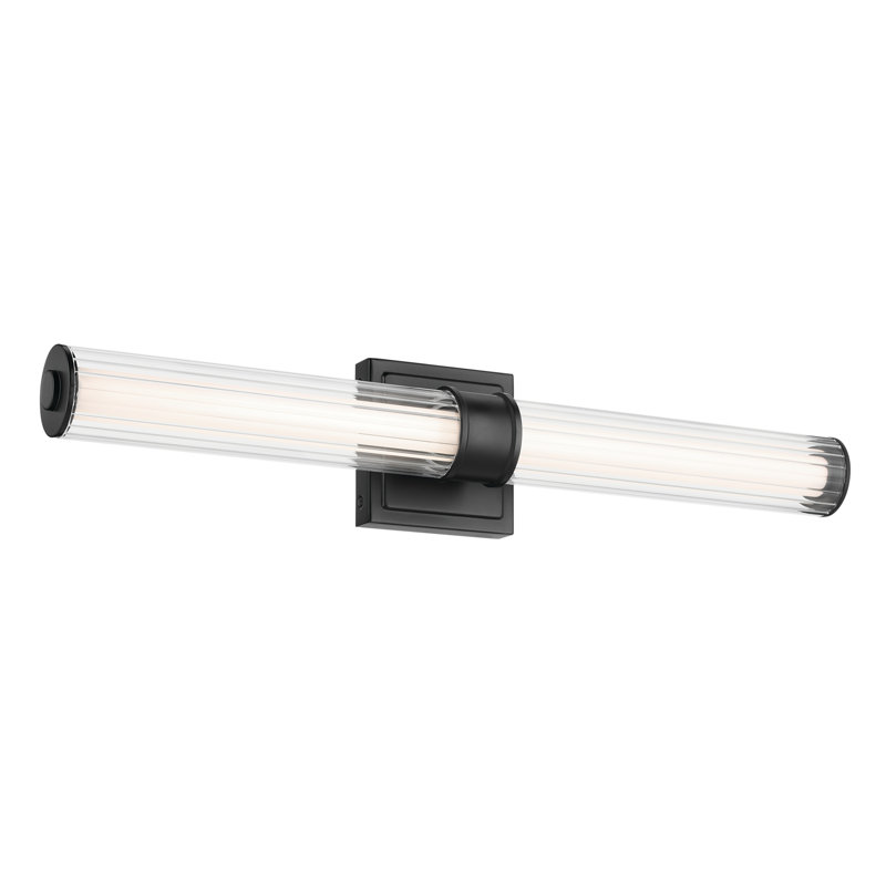 Barre de bain linéaire 26,5 "à DEL moyen avec verre cannelé transparent, Noir satiné