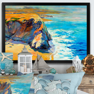 «Colorful Blue Ocean And Orange Cliff», reproduction d'art sur toile