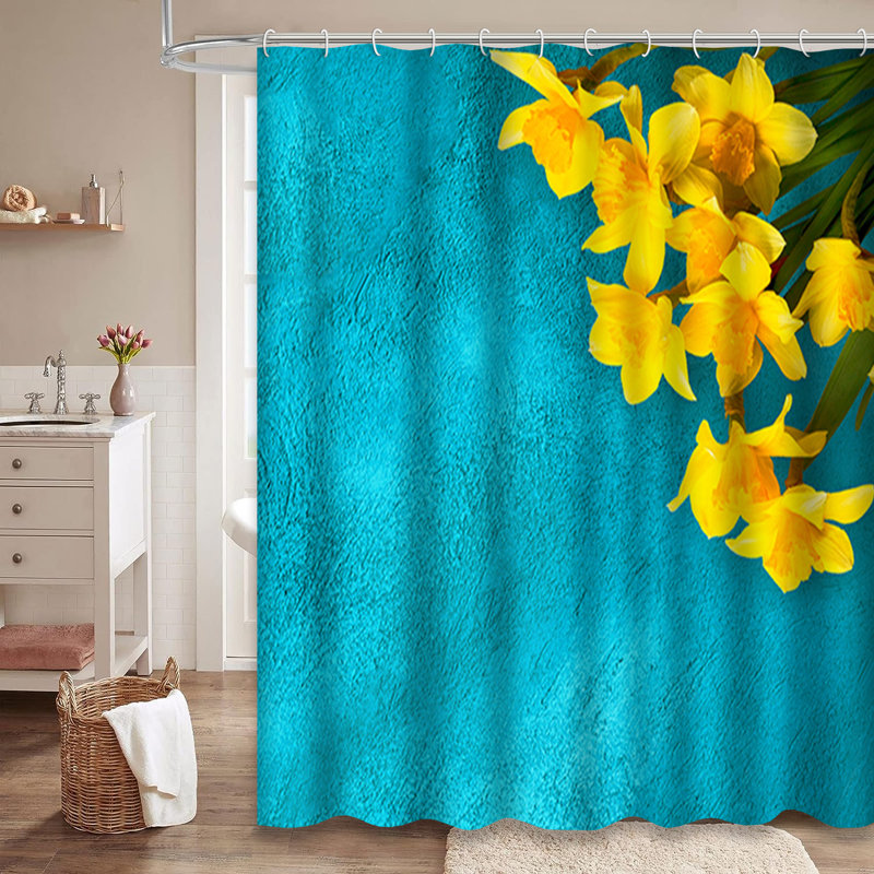 Magnifique rideau de douche jaune avec 12 crochets, L 72 po x l 78 po