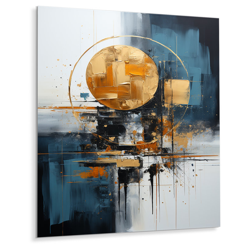 Abstract Teal And Gold Geometry Cityscape II - Geometric Metal Wall Art, 40" H x 30" W x 1.5" D
