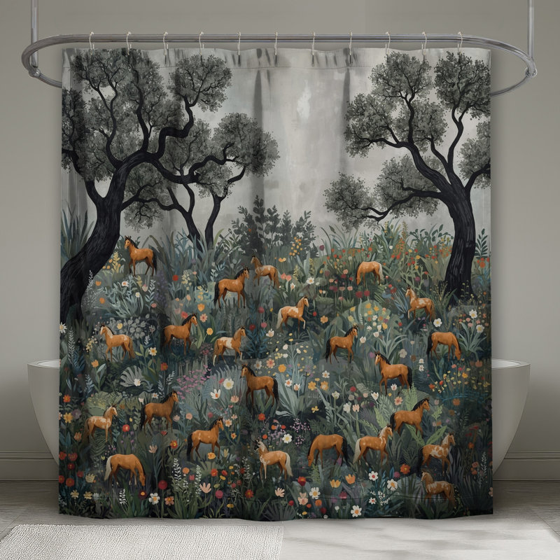 Rideaux de douche Horses In Floral Meadow, L 70 po x H 93 po