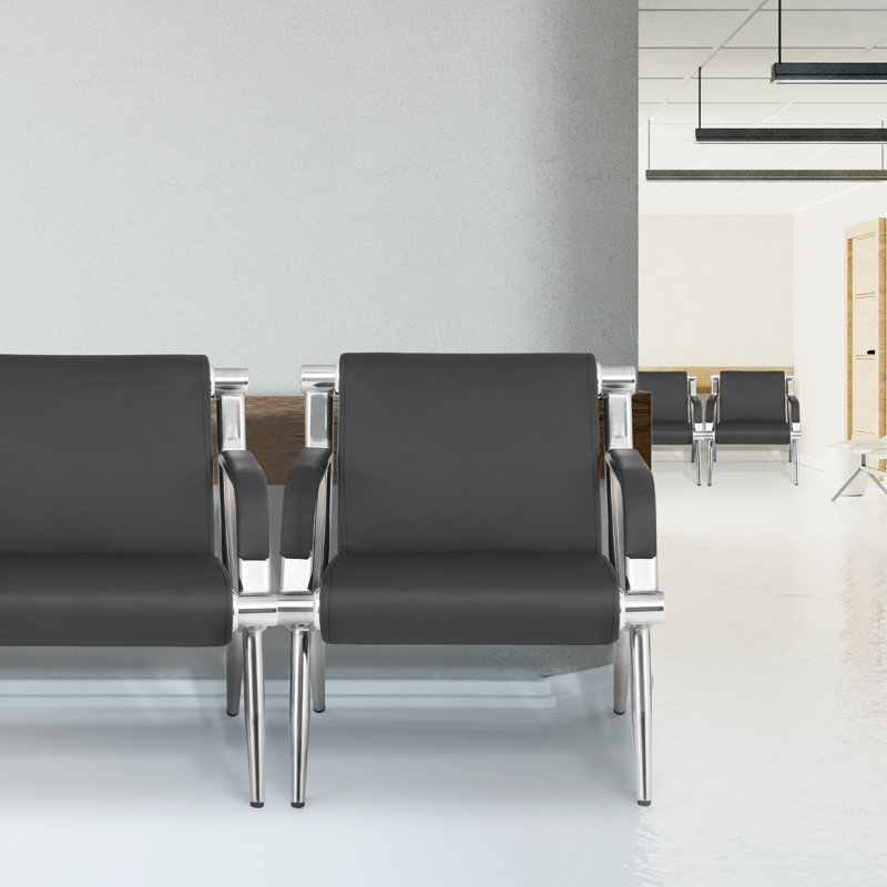 Black Leather Reception Chair with Chrome Iron Frame