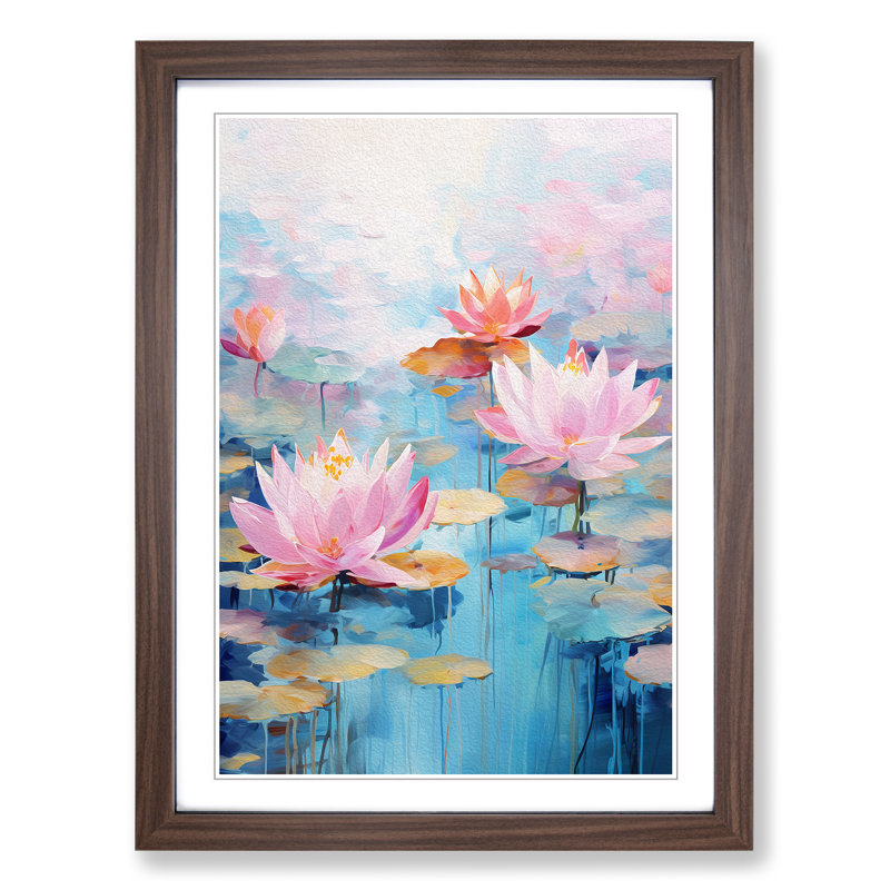 Lotus Flower Action - Single Picture Frame Print on Wood, Walnut Framed, 34cm H x 25cm W x 2cm D