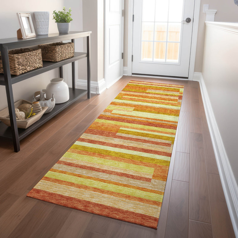 Premium Machine Washable Prisco Orange Rug, Runner 2'3" x 7'6"
