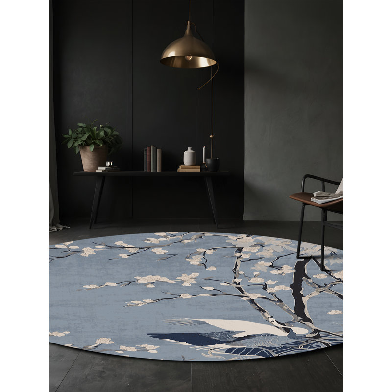 Machine Washable Gray Area Rug, Round 6'