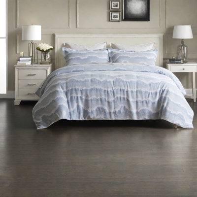 Premium 3-Piece King Bedding Sets, Blue Cotton Jacquard Duvet Set for Home