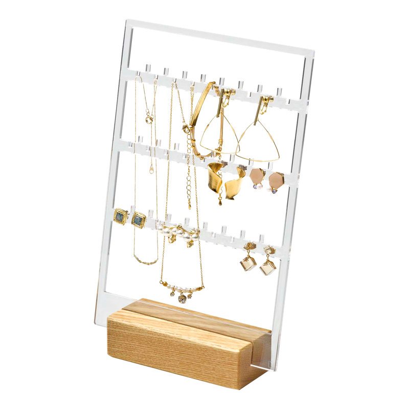 Natural Wood and Clear Acrylic Jewelry Organizer Stand