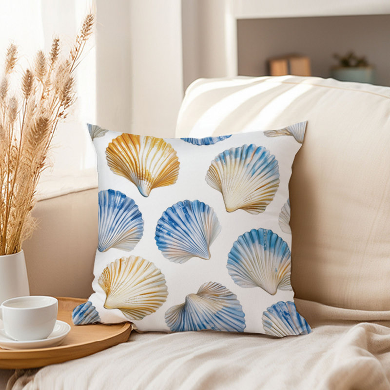 Housse de coussin plage et côtes, Carré 16 po, Bleu / beige nautique / plage 6