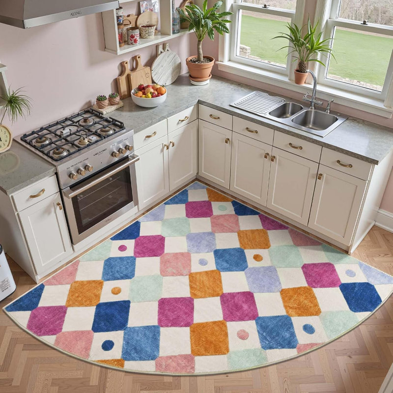Colorful Diamond for Kids Washable Non-slip Rug Berries on Cream, Corner 6' x 6', Berries on Cream