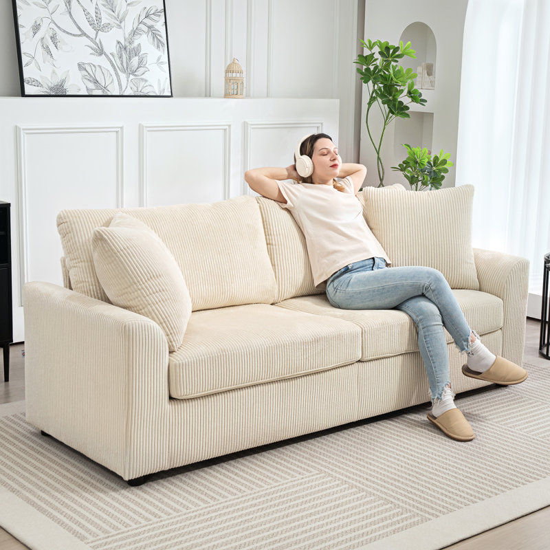 3 Seater Corduroy Sofa, Cream